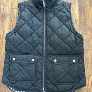 J. Crew Black Quilted Vest with Plaid Lining Preppy Classic